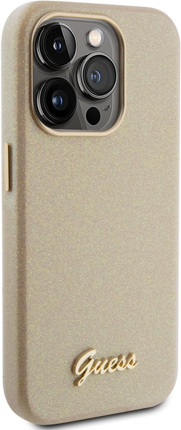 Guess iPhone 15 Pro Glitter Glossy Script Θήκη Σιλικόνης - Gold / Light Gold - GUHCP15LPGMCSD