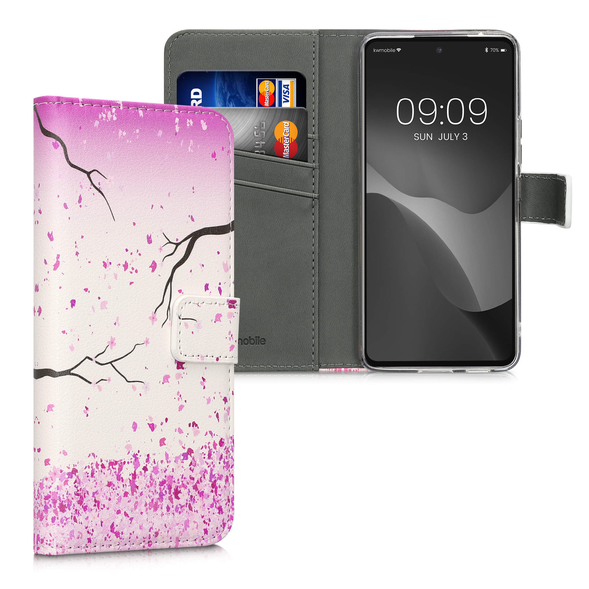 KW Samsung Galaxy A53 5G Θήκη Πορτοφόλι Stand - Design Cherry Blossom Petals - White / Dusty Pink - 58008.05