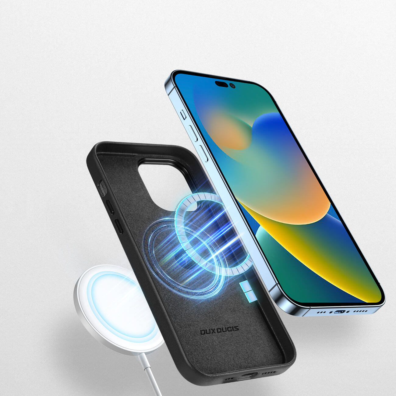 Dux Ducis iPhone 14 Pro Grit Leather Case Θήκη με Επένδυση Συνθετικού Δέρματος και MagSafe - Black