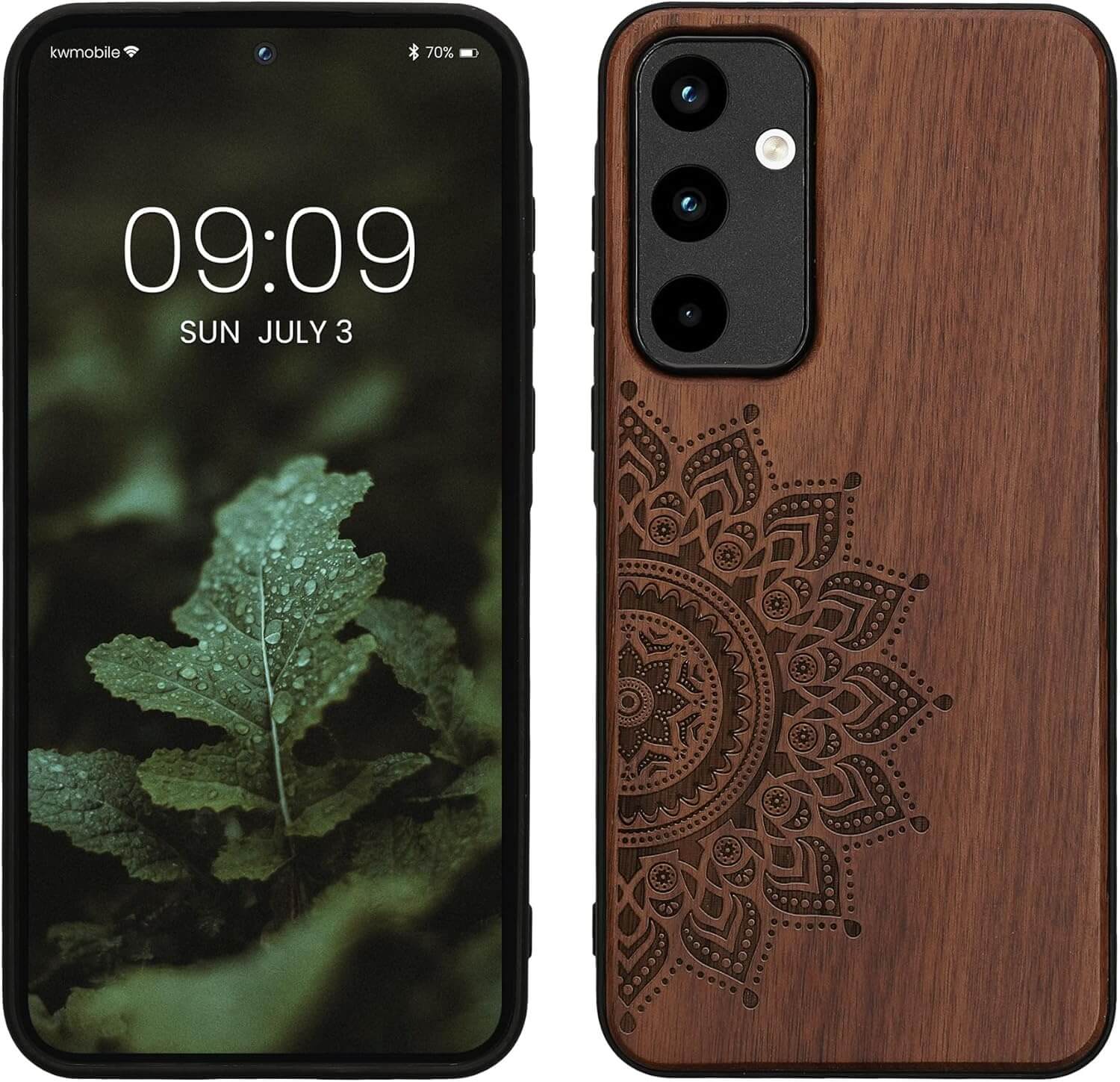 KW Samsung Galaxy A55 5G Θήκη από Φυσικό Ξύλο - Design Rising Sun - Dark Brown