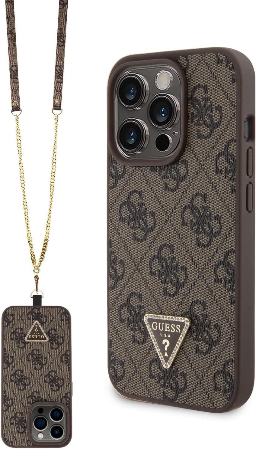 Guess iPhone 15 Pro - Crossbody 4G Metal Logo Θήκη με Επένδυση Συνθετικού Δέρματος και Λουράκι - Brown - GUHCP15LP4TDSCPW