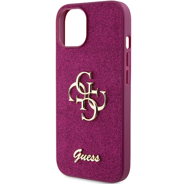 Guess iPhone 15 Glitter Script Big 4G Σκληρή Θήκη με Πλαίσιο Σιλικόνης - Purple - GUHCP15SHG4SGU
