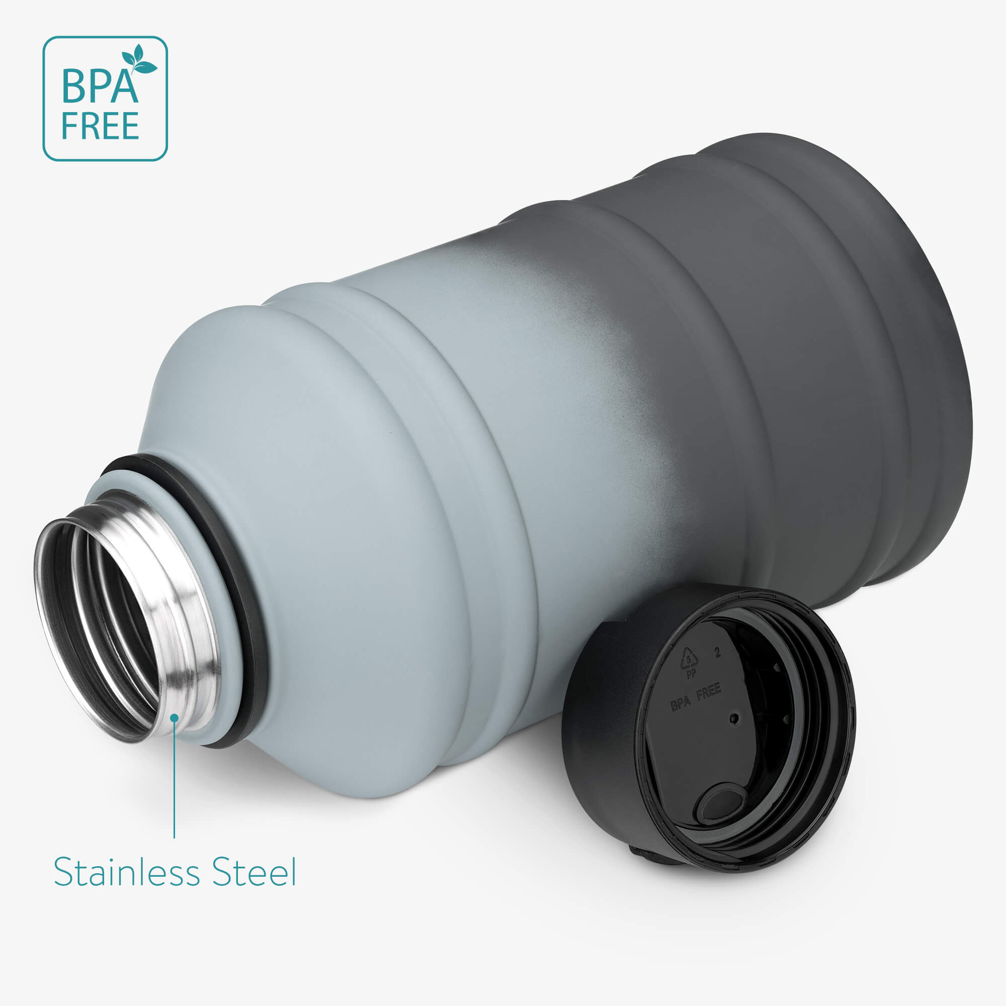 Navaris Μπουκάλι Νερού από Ανοξείδωτο Ατσάλι - BPA Free - 2.2 L - Light Grey / Dark Grey - 53701.22