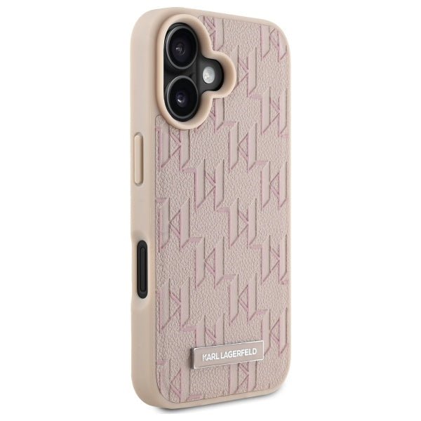 Karl Lagerfeld iPhone 16 - Hot Stamp - MagSafe Σκληρή Θήκη με Επένδυση Συνθετικού Δέρματος - Pink - KLHMP16SPKHPORPP