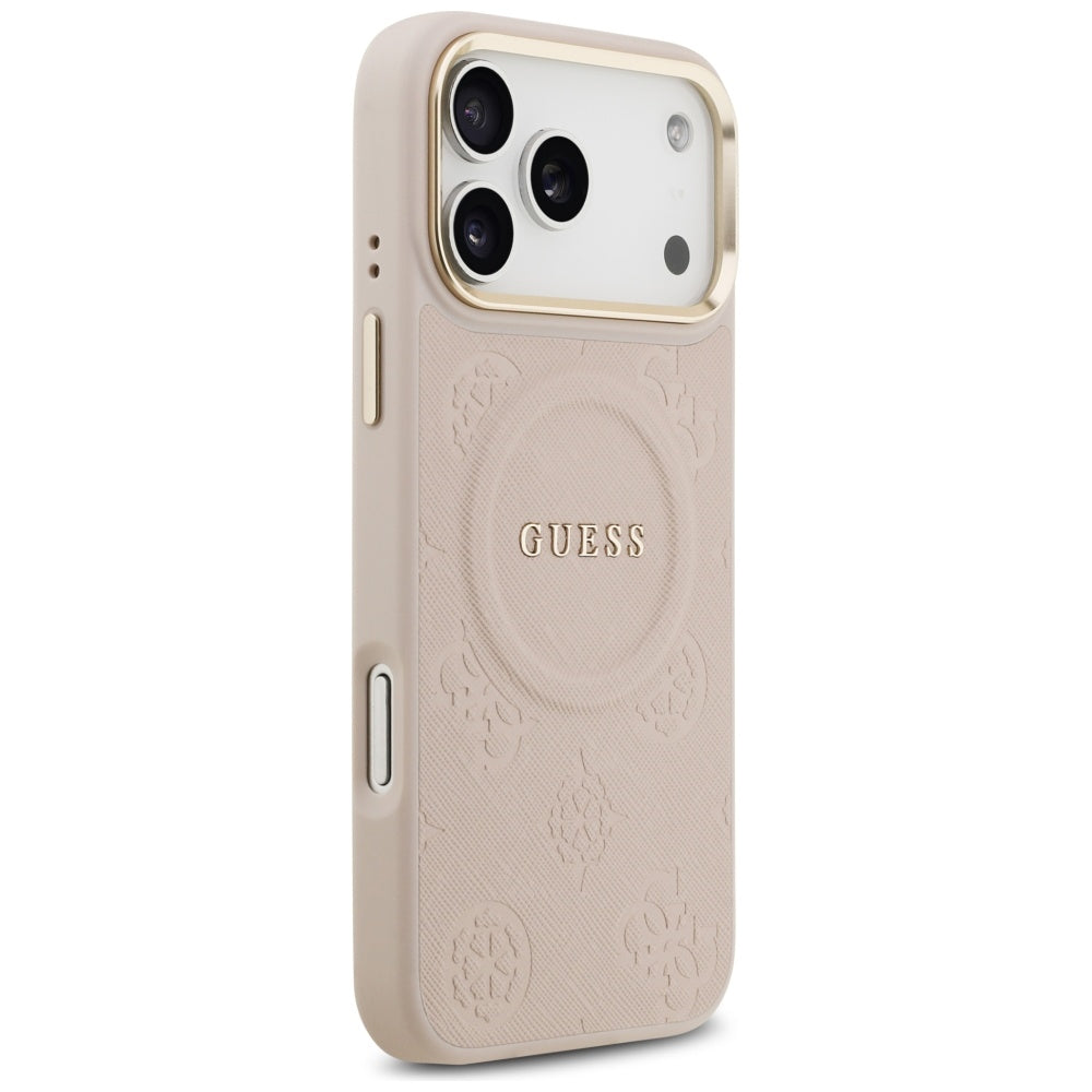 Guess iPhone 17 Pro Max - Peony Hot Stamp MagSafe - Σκληρή Θήκη με Επένδυση Συνθετικού Δέρματος - Pink - GUHMP17XPSAMSECP