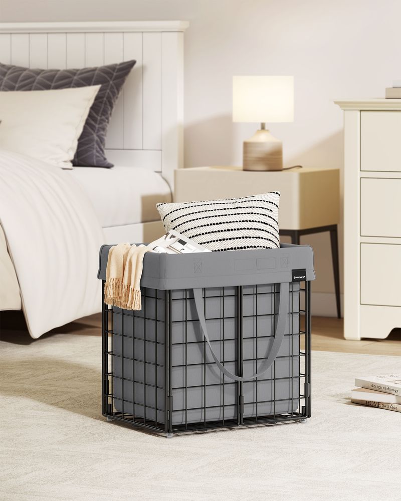 Songmics Καλάθι Απλύτων με Μεταλλικό Πλαίσιο - 50L - Black / Grey - LCB150G01