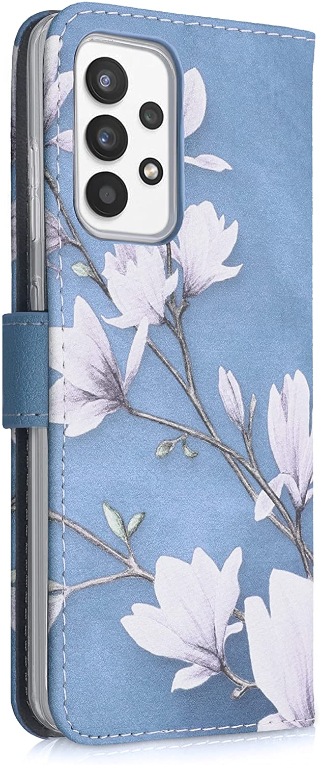 KW Samsung Galaxy A52 / A52 5G / A52s 5G Θήκη Πορτοφόλι Stand - Design Magnolias - White / Blue / Grey - 54349.02
