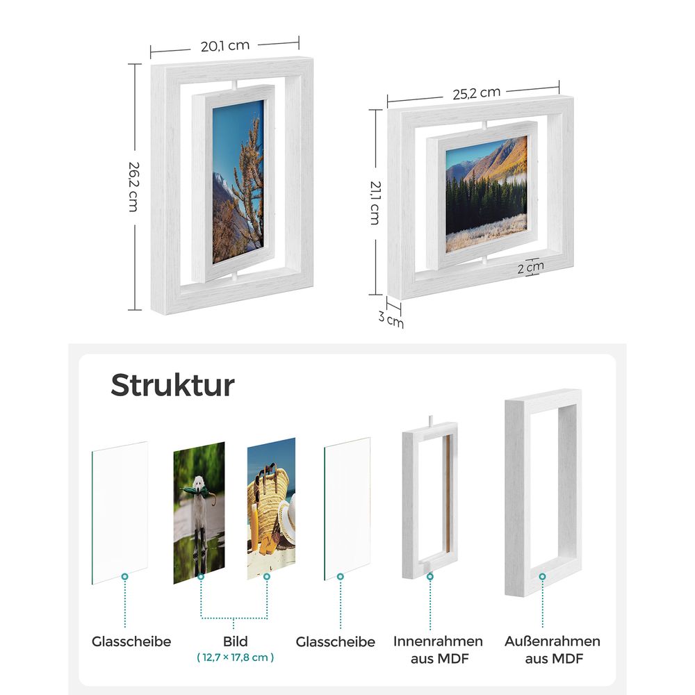 Songmics Σετ 2 Περιστρεφόμενων Κορνιζών για Φωτογραφίες - White - RPF258W01