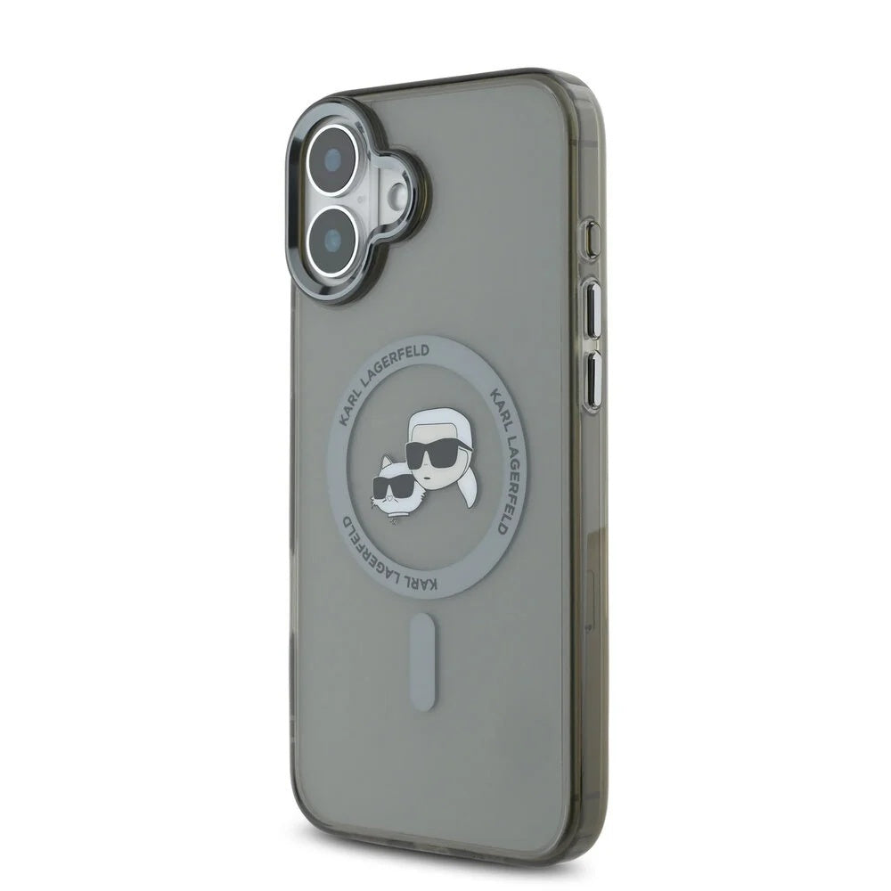 Karl Lagerfeld iPhone 16 Plus - IML Metal Karl and Choupette Head - Σκληρή Θήκη με Πλαίσιο Σιλικόνης και MagSafe - Black - KLHMP16MHLSKCK