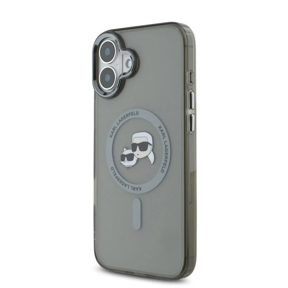 Karl Lagerfeld iPhone 16 Plus - IML Metal Karl and Choupette Head - Σκληρή Θήκη με Πλαίσιο Σιλικόνης και MagSafe - Black - KLHMP16MHLSKCK