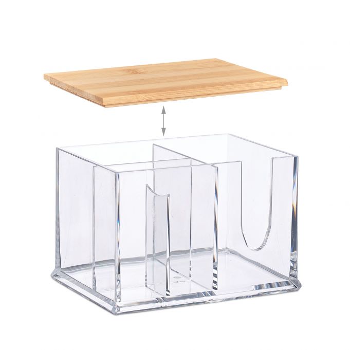 Relaxdays Κουτί Αποθήκευσης Αξεσουάρ Μπάνιου με Καπάκι από Μπαμπού - Large - Clear / Light Brown - 4052025905972