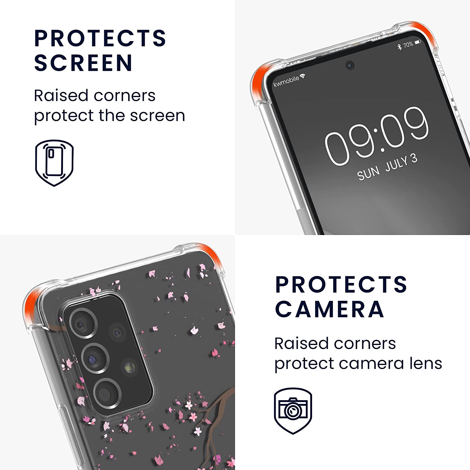 KW Samsung Galaxy A53 5G Θήκη Σιλικόνης TPU με Λουράκι Design Cherry Blossoms - Διάφανη / Dark Brown / Pink - 58234.03