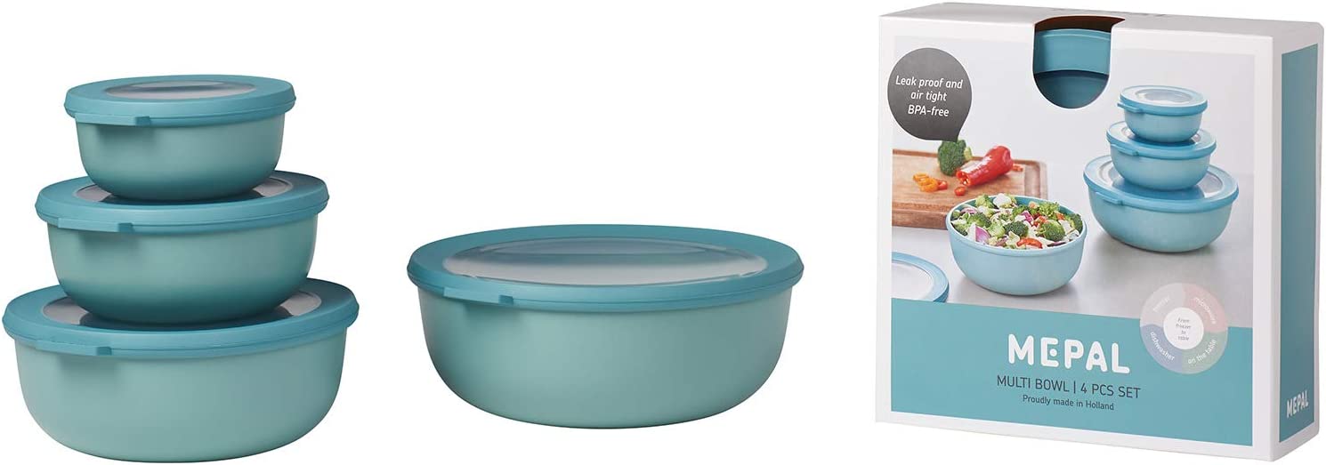 Mepal Cirqula Round Σετ με 4 BPA Free Δοχεία Αποθήκευσης Φαγητού - 350 ml - 750 ml - 1250 ml - 2250 ml - Nordic Green
