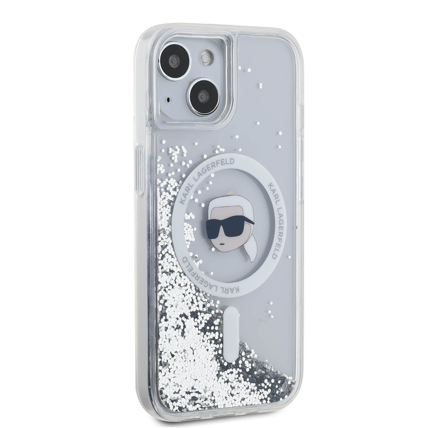 Karl Lagerfeld iPhone 15 / 14 / 13 - Liquid Glitter Karl Head MagSafe - Σκληρή Θήκη με Πλαίσιο Σιλικόνης - Διάφανη - KLHMP15SLGKISGH
