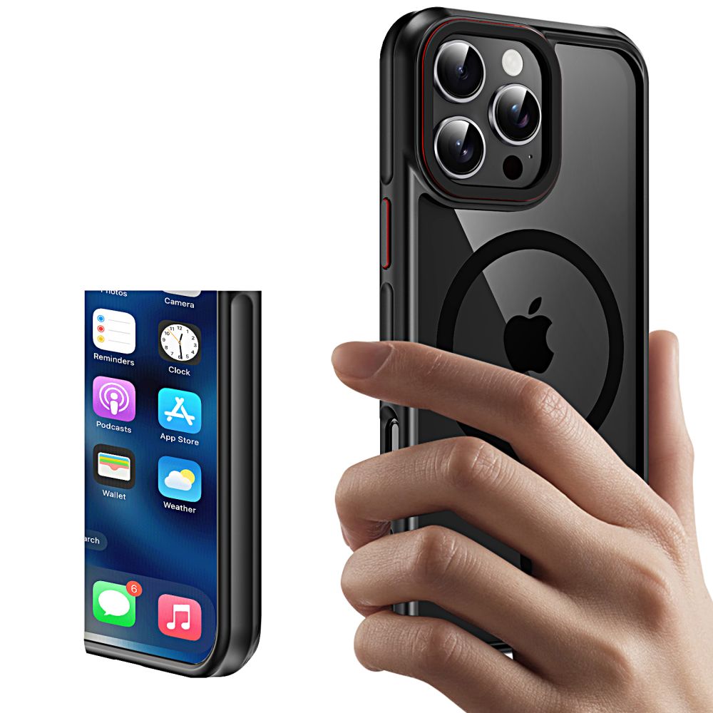 Tech-Protect iPhone 16 Pro Max MagHybrid - Σκληρή Θήκη με Πλαίσιο Σιλικόνης και MagSafe - Black Ημιδιάφανη / Red