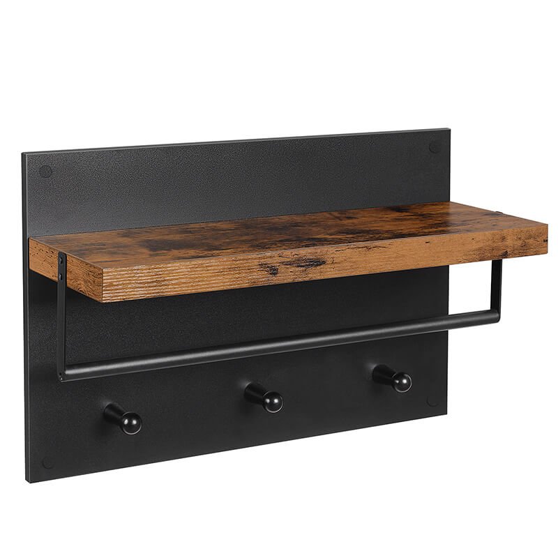 Vasagle Επιτοίχια Κρεμάστρα με Ράβδο και Ράφι - 60 x 21.5 x 40 cm - Black / Rustic Brown - LWS031B01