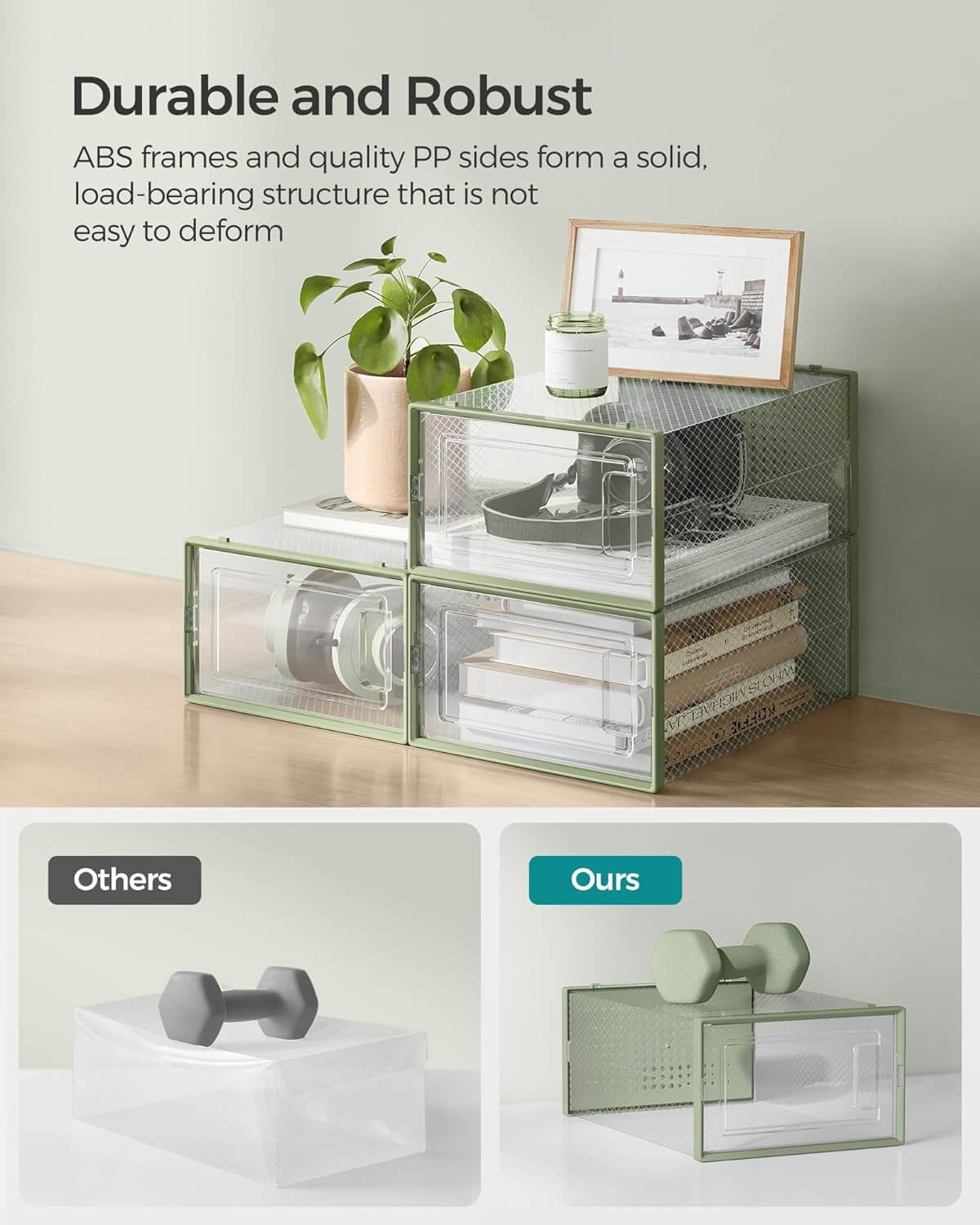 Songmics Σετ με 12 Πλαστικά Κουτιά Αποθήκευσης Υποδημάτων - Διάφανα / Laurel Green - LSP12SG30