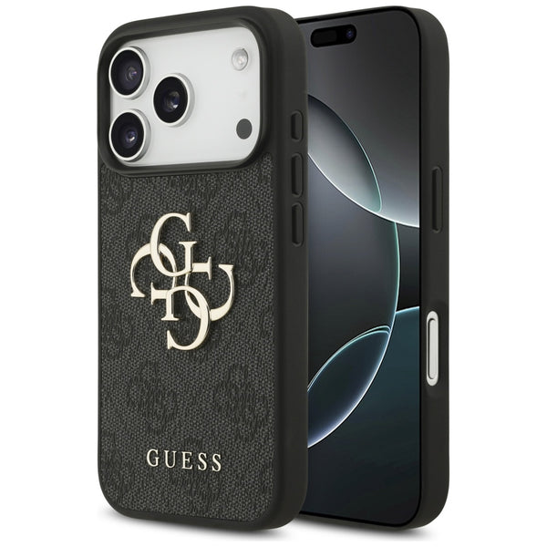 Guess iPhone 17 Pro - 4G Big Logo - Σκληρή Θήκη με Πλαίσιο Σιλικόνης και Επένδυση Συνθετικού Δέρματος - Black - GUHCP17L4GMGGR
