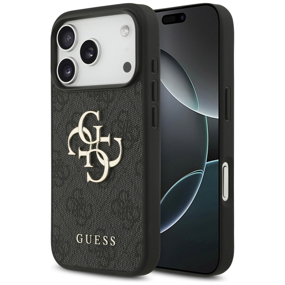 Guess iPhone 17 Pro - 4G Big Logo - Σκληρή Θήκη με Πλαίσιο Σιλικόνης και Επένδυση Συνθετικού Δέρματος - Black - GUHCP17L4GMGGR