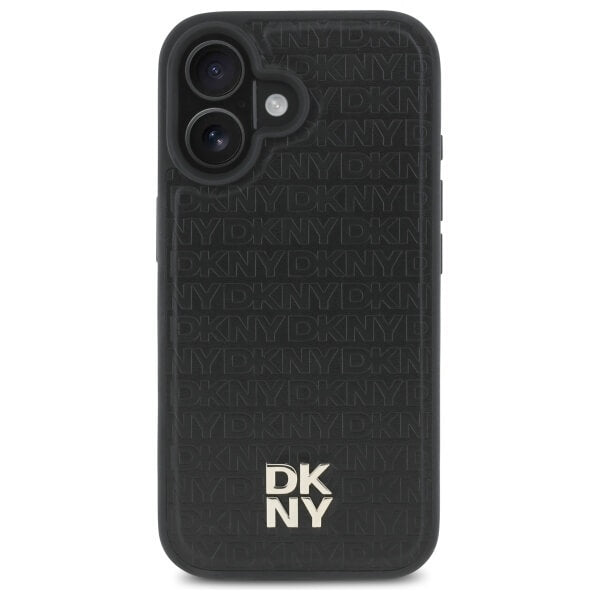 DKNY iPhone 16 - Repeat Pattern Stack Logo MagSafe - Σκληρή Θήκη με Επένδυση Συνθετικού Δέρματος - Black