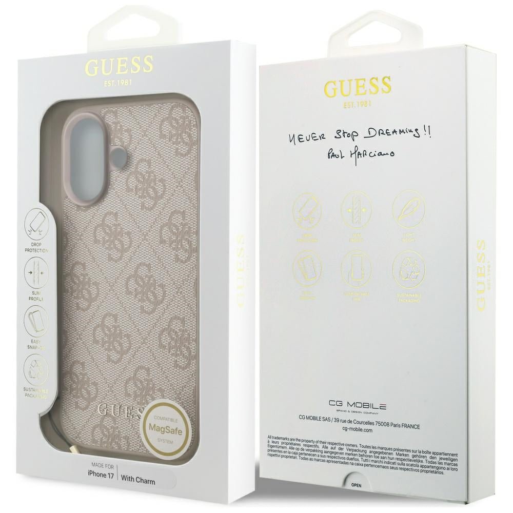 Guess iPhone 17 - 4G Charms Collection MagSafe - Θήκη με Επένδυση Συνθετικού Δέρματος - Pink - GUHMP17SGF4GCP