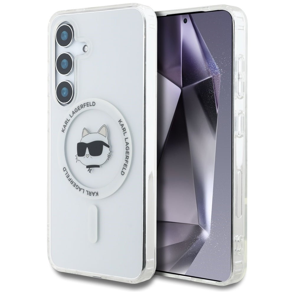 Karl Lagerfeld Samsung Galaxy S25 Plus - Button Choupette Head Printed Logo - MagSafe Σκληρή Θήκη με Πλαίσιο Σιλικόνης - White - KLHMS25MHLSCHH