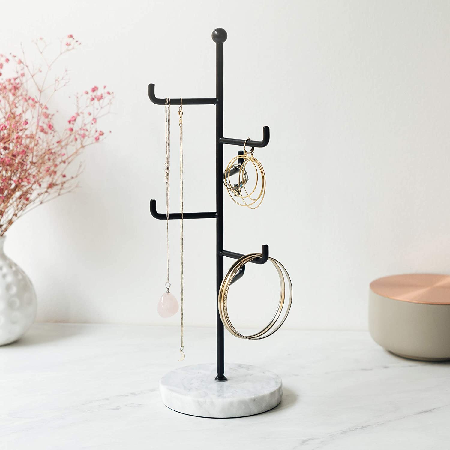 Navaris Μεταλλικό Stand Κοσμημάτων με Μαρμάρινη Βάση - Black - 52597.01