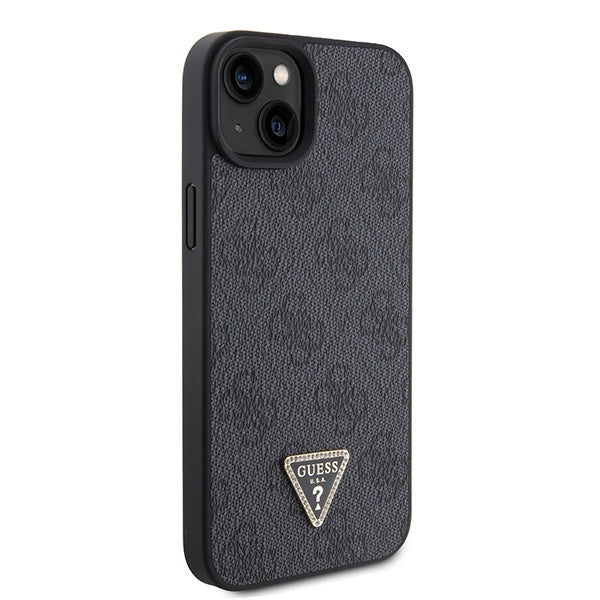 Guess iPhone 15 Leather 4G Diamond Triangle Θήκη με Επένδυση Συνθετικού Δέρματος - Black - GUHCP15SP4TDPK