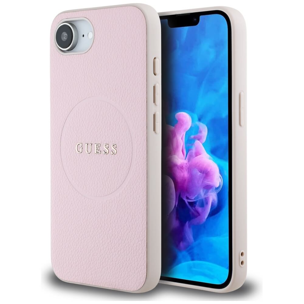 Guess iPhone 16e - Grained Ring MagSafe - Σκληρή Θήκη από Οικολογικό Δέρμα - Pink - GUHMPSE4PGHSMMP
