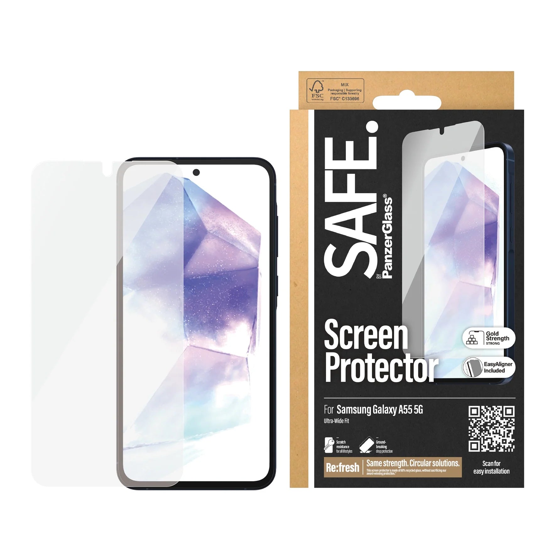Safe by PanzerGlass Samsung Galaxy A55 5G - Ultra-Wide Fit W. EasyAligner Case Friendly Full Screen Αντιχαρακτικό Γυαλί Οθόνης - Διάφανο - SAFE95687