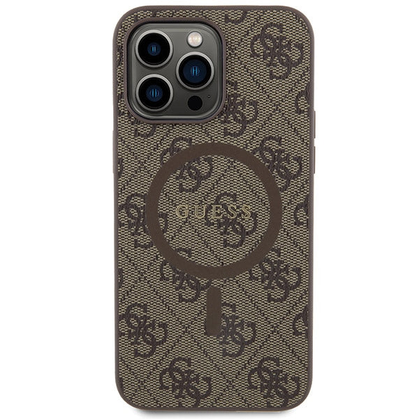 Guess iPhone 15 Pro Max - 4G Collection Leather Metal Logo MagSafe Θήκη με Επένδυση Συνθετικού Δέρματος και MagSafe - Brown - GUHMP15XG4GFRW