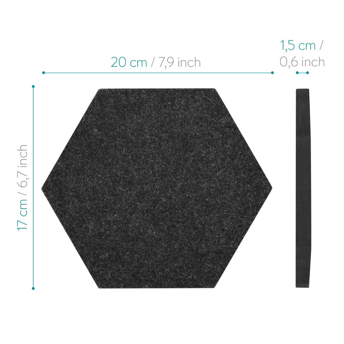 Navaris Hexagon Felt Memo Boards - Σετ με 4 Πλαίσια Ανακοινώσεων και Πινέζες - Dark Grey - 44328.19