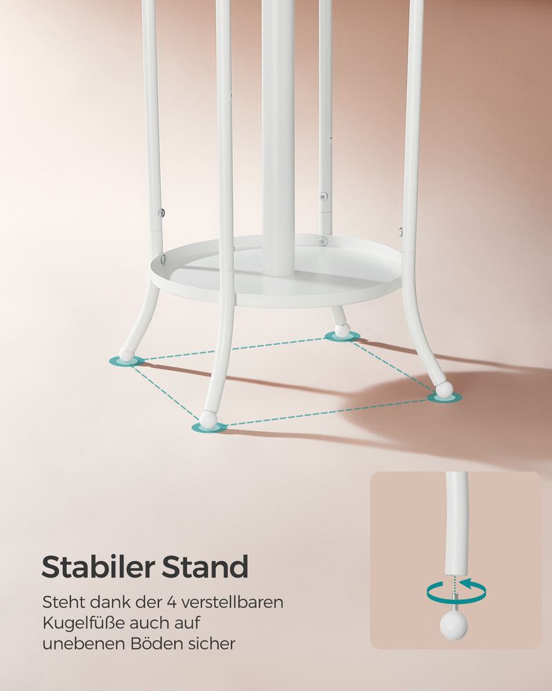 Songmics Επιδαπέδια Μεταλλική Κρεμάστρα με Θήκη για Ομπρέλες - 40 x 40 x 175 cm - Pearl White - RCR011W01