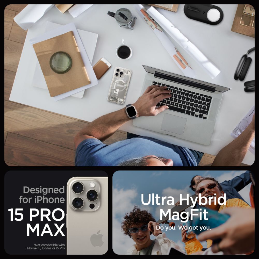 Spigen iPhone 15 Pro Max Ultra Hybrid Mag Σκληρή Θήκη με Πλαίσιο Σιλικόνης Και MagSafe - Zero One Natural Titanium