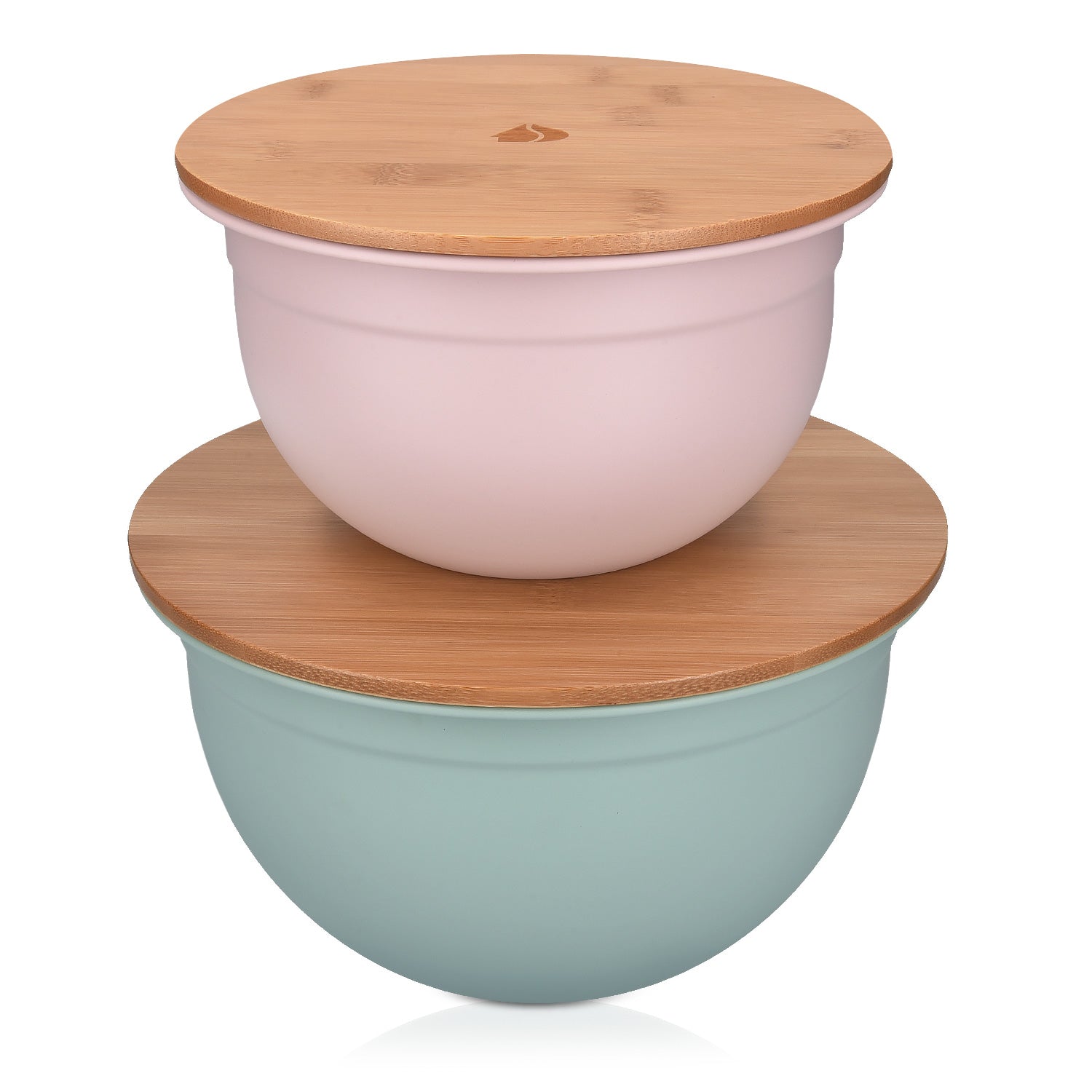 Navaris Metal Mixing Bowls with Wooden Lids Σετ με 2 Μεταλλικά Δοχεία Φαγητού με Καπάκι από Μπαμπού - Pink / Mint Green - 49209.02.32