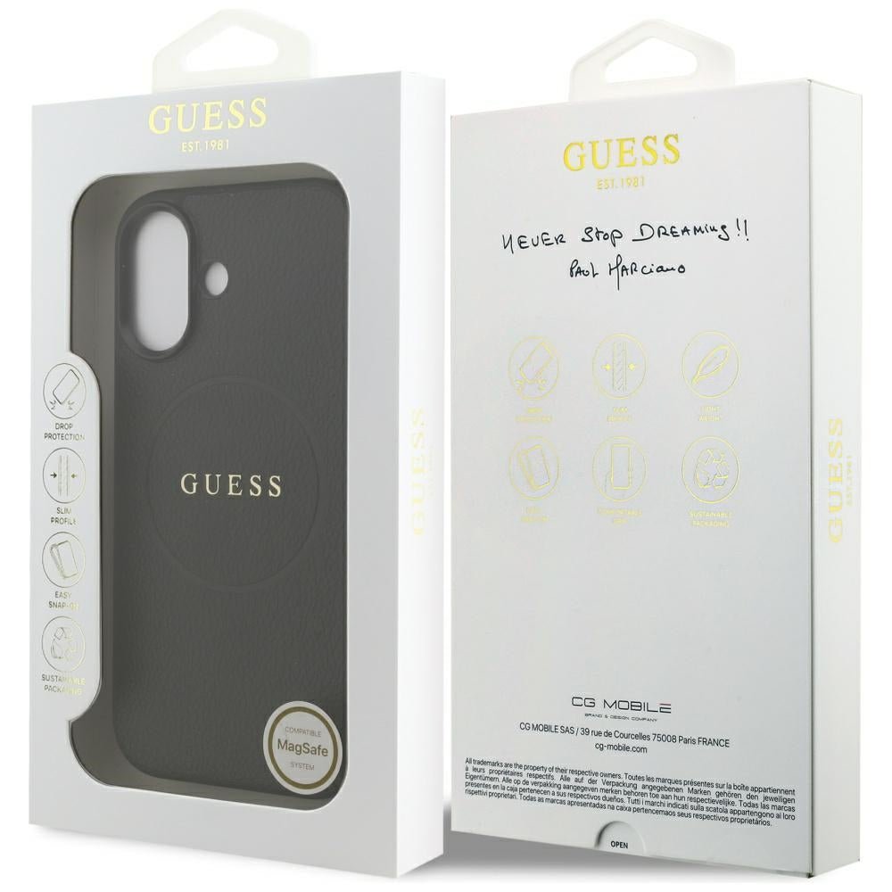 Guess iPhone 17 - Grained Ring MagSafe - Σκληρή Θήκη με Πλαίσιο Σιλικόνης και Οικολογικό Δέρμα - Black - GUHMP17SPGHSMMK