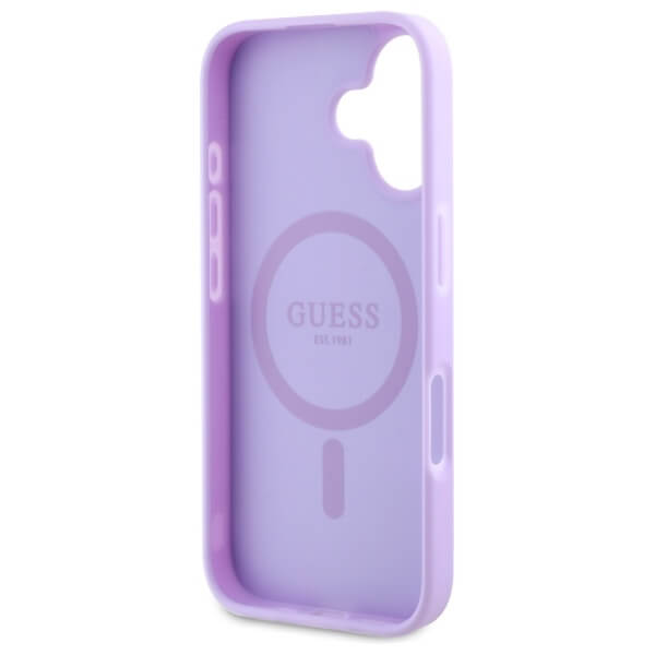 Guess iPhone 16 Plus - Saffiano Peony Classic Logo - MagSafe Σκληρή Θήκη με Πλαίσιο Σιλικόνης και Συνθετικό Δέρμα - Purple - GUHMP16MPSAPSMEU