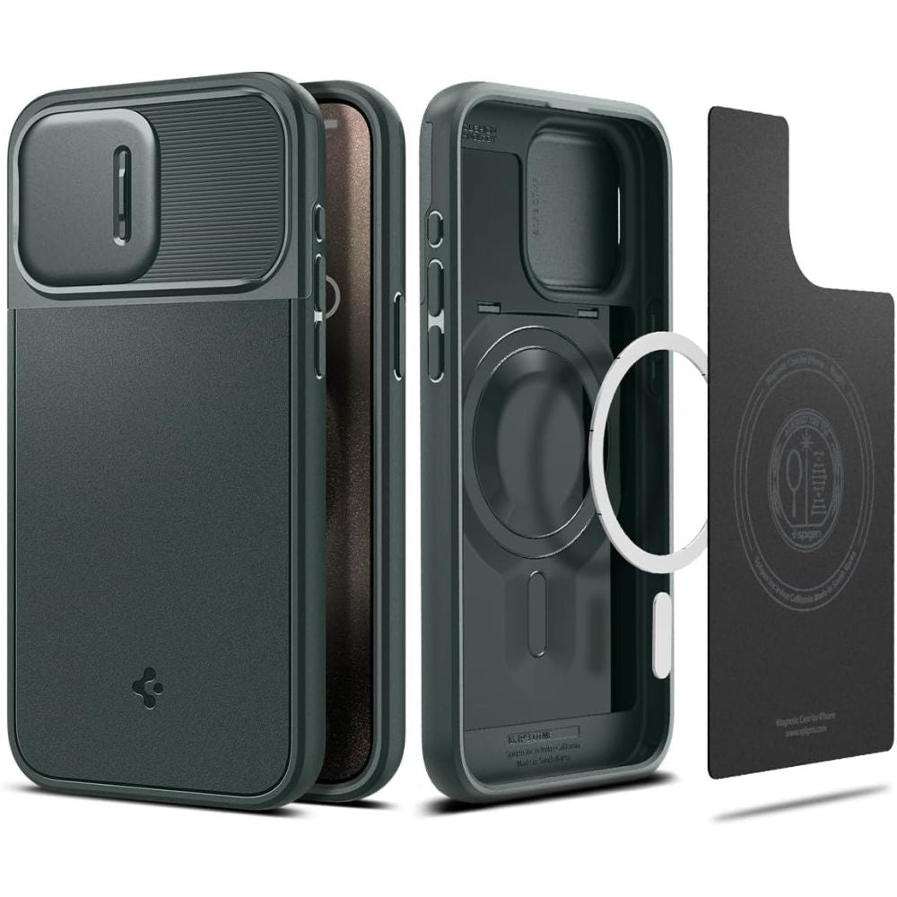 Spigen iPhone 15 Pro Optik Armor Mag Θήκη Σιλικόνης με Κάλυμμα για την Κάμερα και MagSafe - Abyss Green