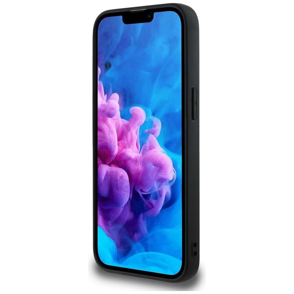 Guess iPhone 16e - Grained Hot Stamp Peony Triangle Logo - MagSafe Σκληρή Θήκη με Επένδυση Συνθετικού Δέρματος - Black - GUHMPSE4PGBTMK