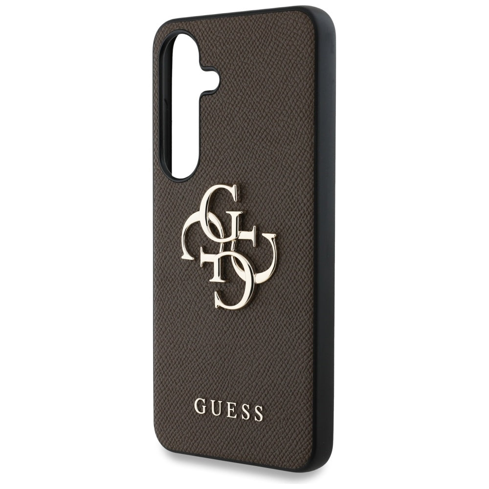 Guess Samsung Galaxy S25 - Grained Big 4G Logo Small Classic Logo - Σκληρή Θήκη με Επένδυση από Οικολογικό Δέρμα - Brown - GUHCS25SPGT4MBW