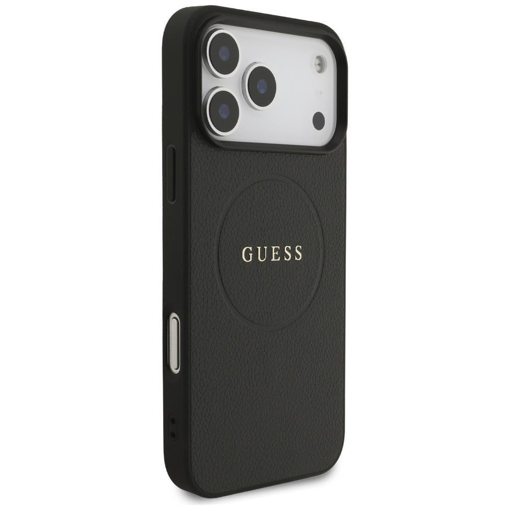 Guess iPhone 17 Pro Max - Grained Ring MagSafe - Σκληρή Θήκη με Πλαίσιο Σιλικόνης και Οικολογικό Δέρμα - Black - GUHMP17XPGHSMMK