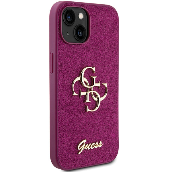 Guess iPhone 15 Glitter Script Big 4G Σκληρή Θήκη με Πλαίσιο Σιλικόνης - Purple - GUHCP15SHG4SGU