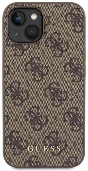 Guess iPhone 15 - 4G Metal Gold Logo Σκληρή Θήκη με Επένδυση Συνθετικού Δέρματος - Brown - GUHCP15SG4GFBR