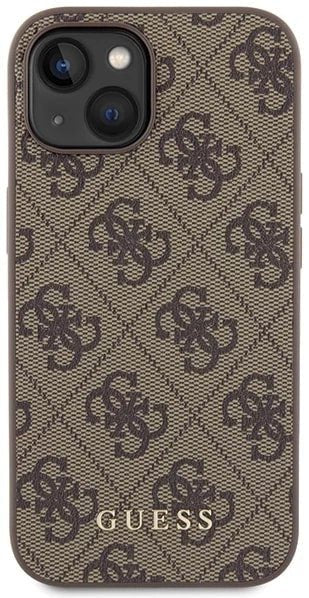 Guess iPhone 15 - 4G Metal Gold Logo Σκληρή Θήκη με Επένδυση Συνθετικού Δέρματος - Brown - GUHCP15SG4GFBR