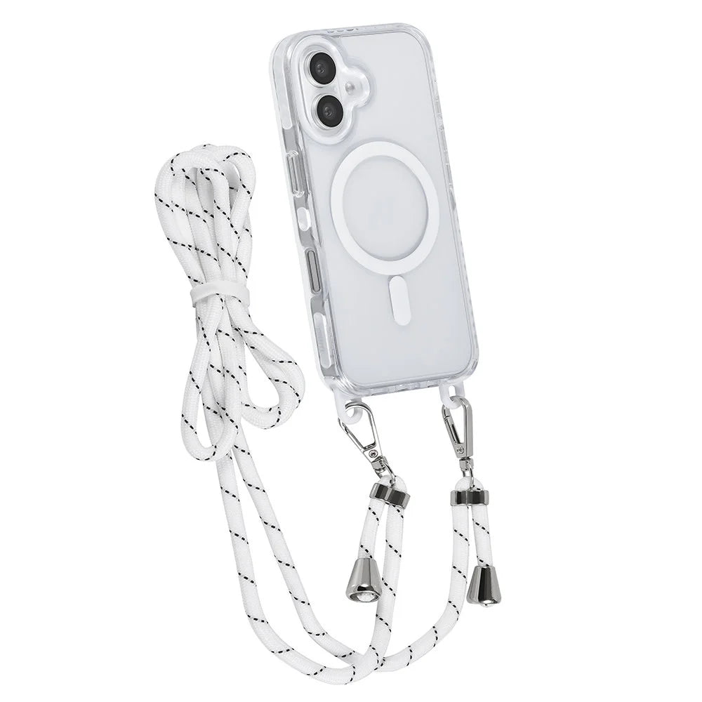 Tuniq iPhone 16 - MagSafe Σκληρή Θήκη με Πλαίσιο Σιλικόνης και Λουράκι - Διάφανη / White