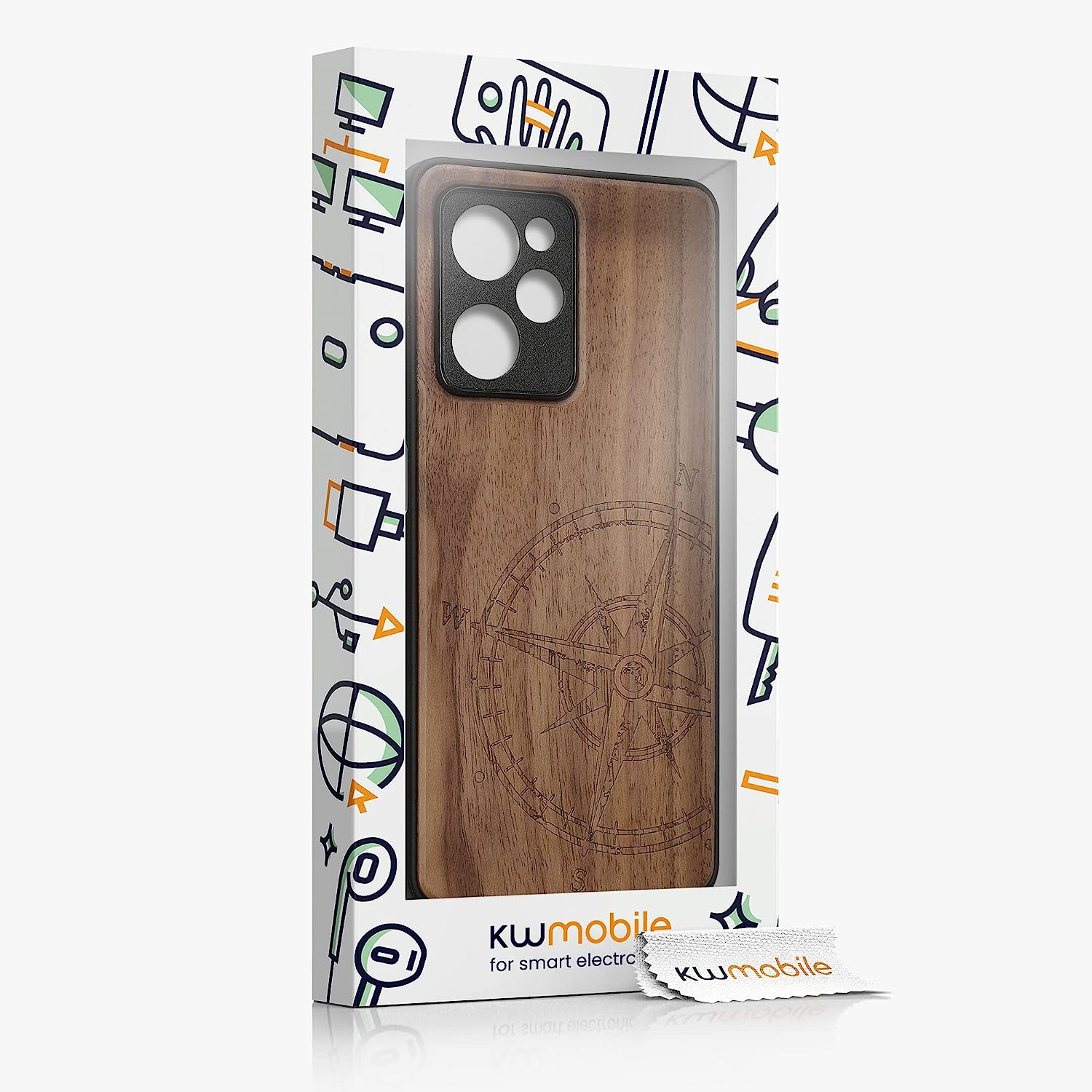 KW Xiaomi Poco X5 Pro 5G Θήκη από Φυσικό Ξύλο - Design Compass Vintage - Dark Brown - 60900.01