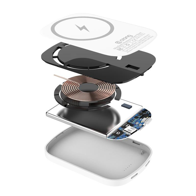 Crong MagSpot Ασύρματο MagSafe PowerBank 5000mAh 20W με Καλώδιο Type-C - White