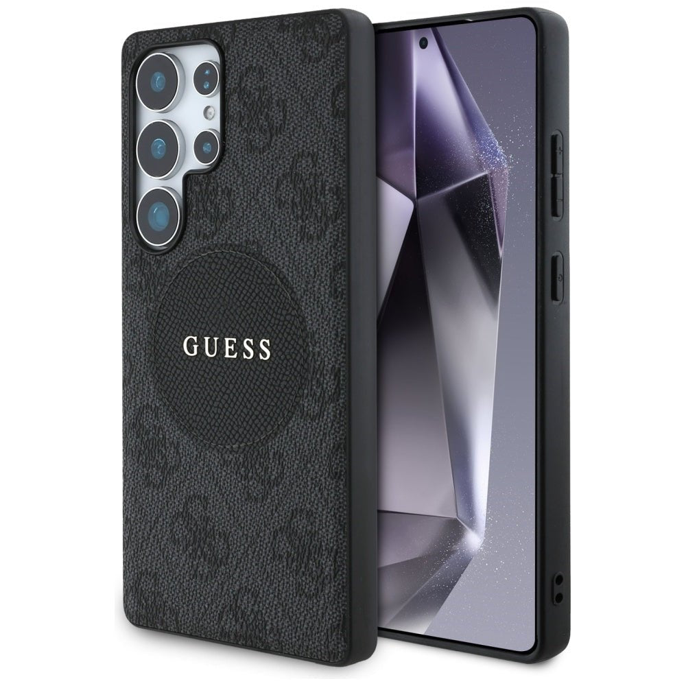 Guess Samsung Galaxy S25 Ultra - 4G Round Patch Classic Logo - Θήκη με Επένδυση Συνθετικού Δέρματος και MagSafe - Black - GUHMS25LP4PGRSGK