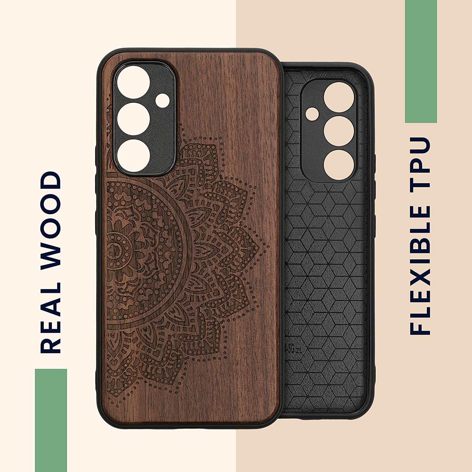 KW Samsung Galaxy A54 5G Θήκη από Φυσικό Ξύλο - Design Half Flower - Dark Brown - 60799.01