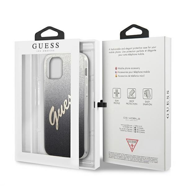 Guess iPhone 12 / iPhone 12 Pro - Glitter Gradient Script Σκληρή Θήκη με Πλαίσιο Σιλικόνης - Black - GUHCP12MPCUGLSBK